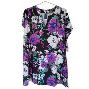 Swim365 Women Floral Swim Tunic Cover Up Black Purple Chlorine Resistant Size 16